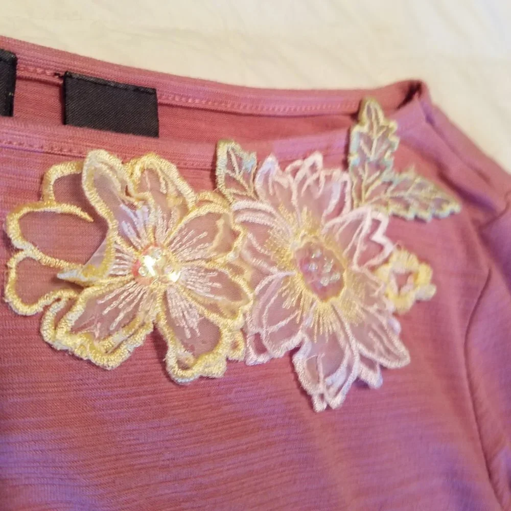 Copper Key Junior Pre-Teen  Blouse with‎ Embroidery Lace Sequin Flowers